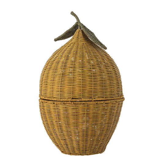 Bloomingville MINI Sage Basket w/Lid, Yellow, Rattan