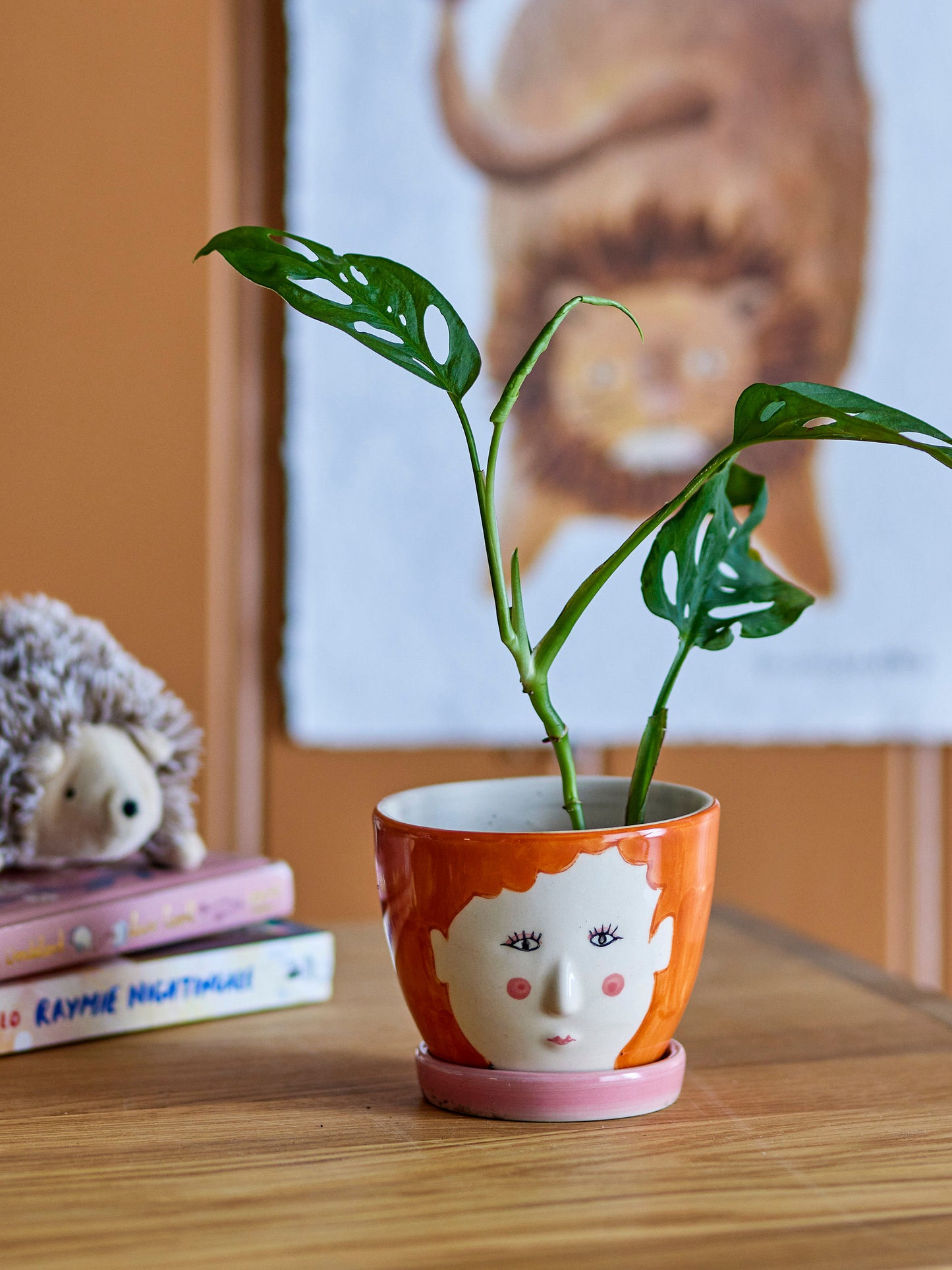 Bloomingville MINI Jaya Flowerpot w/Saucer, Orange, Stoneware