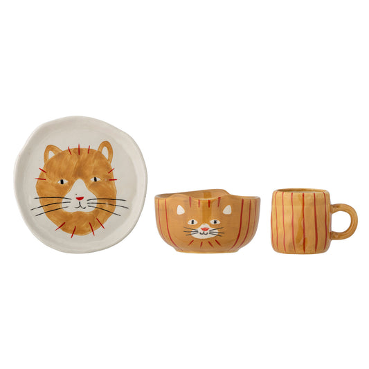 Bloomingville MINI Kittie Tableware Set, Brown, Stoneware