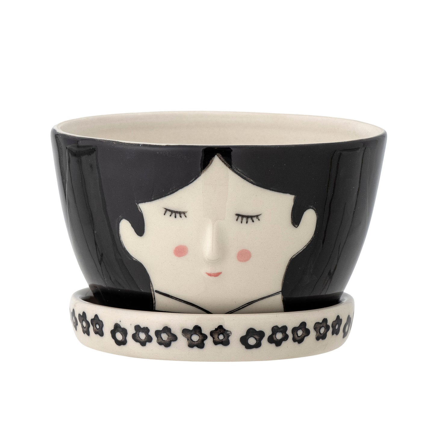 Bloomingville MINI Carolin Flowerpot w/Saucer, Black, Stoneware